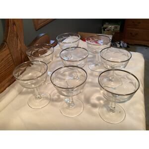 Vintage MCM Set Of 8 Libby‎ Silver Leaf Frosted Cocktail/Champagne Glasses